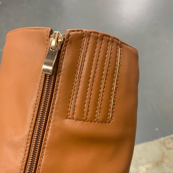 Women’s Pointed Toe Zip Block Heeled Long Boot in Camel Faux Leather - Picture 11 of 12